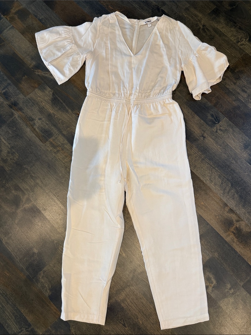 Express Cream V-Neck Jumpsuit with Tie Waist